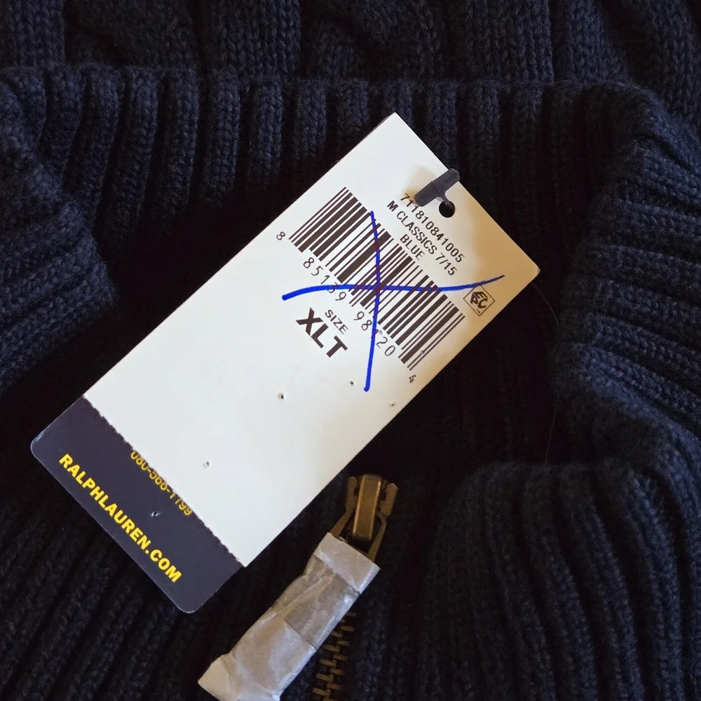 POLO Ralph Lauren Men's Blue 100% Cotton Cable Knit Quarter Zip Sweater Size XLT - Picture 10 of 11
